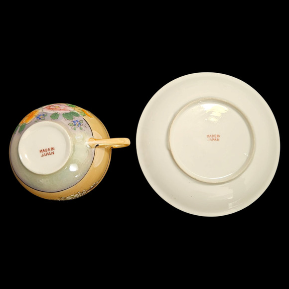 Vintage Made in Japan Peach Lustre Floral Teacup & Saucer Set of 3 - Picture 6 of 7